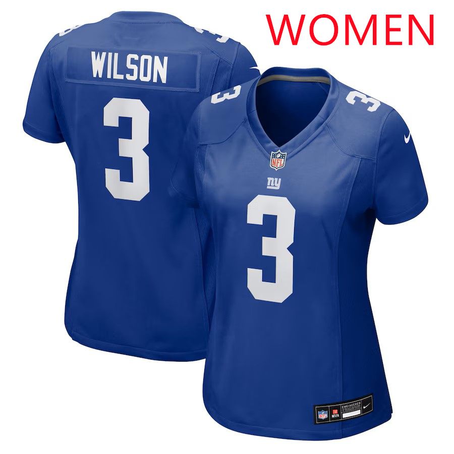 Women New York Giants #3 Russell Wilson 2025 Nike Royal Game NFL Jersey->youth nfl jersey->Youth Jersey